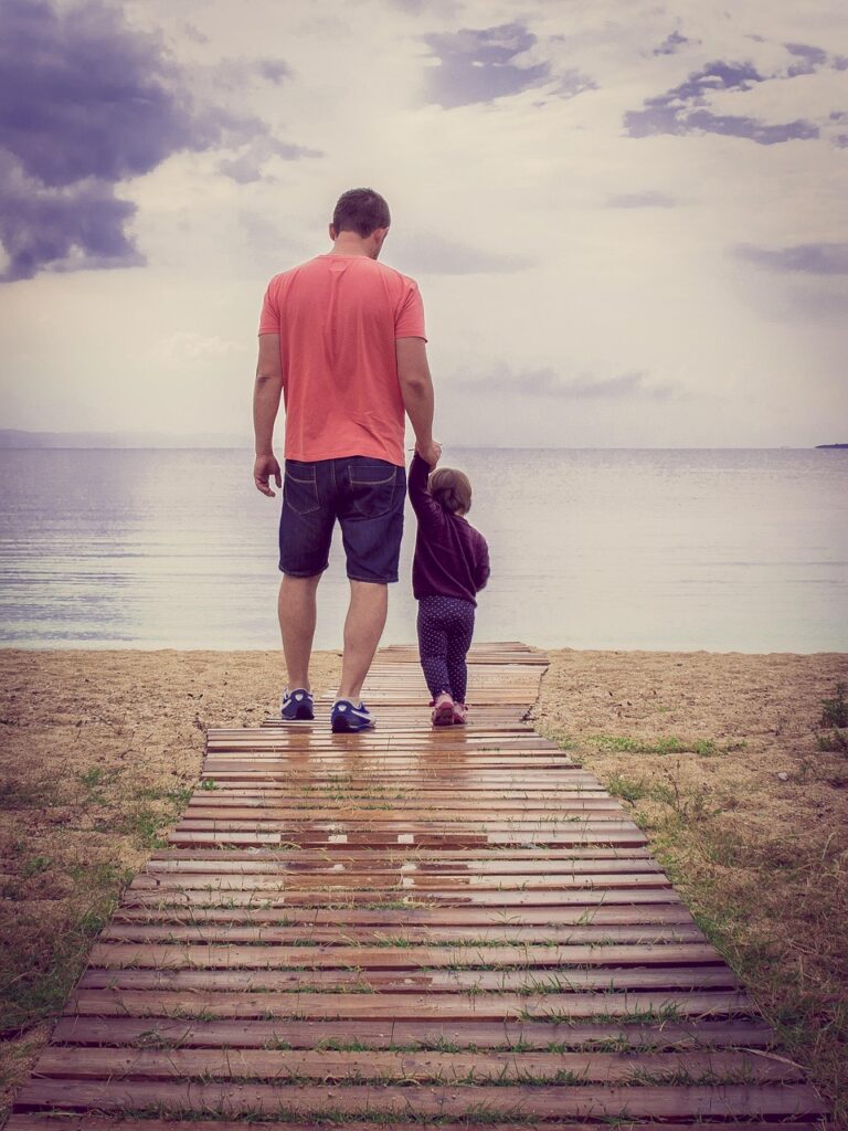 father, daughter, holding hands, love, boardwalk, walking, together, fatherhood, parent, parenthood, kid, child, toddler, father, father, father, father, father, walking